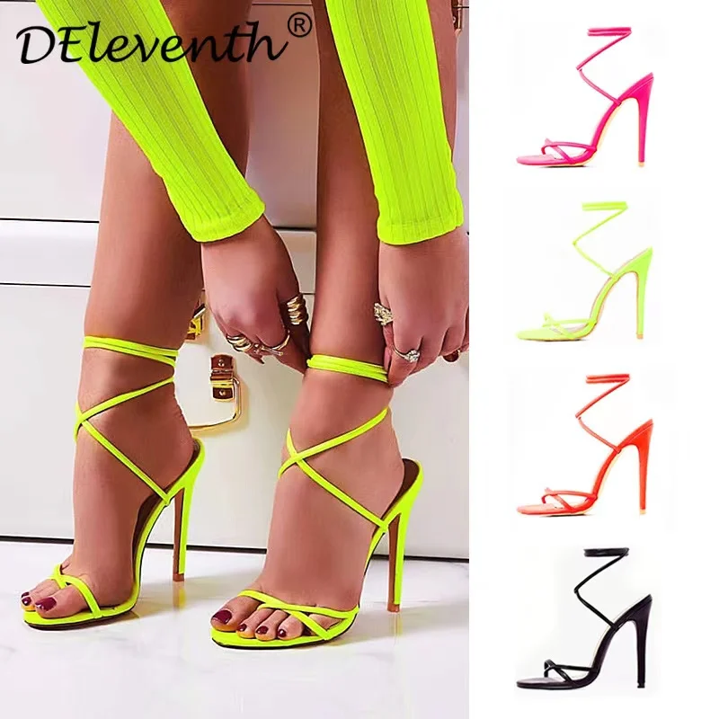 New fashion high heels shoes for women cute candy bright color flip flops lace-up high heels plus size ladies sexy pumps sandal