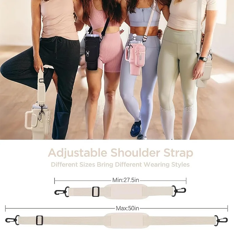 Hot Sale 40 OZ Neoprene Shoulder Strap Tumbler Cup Water Bottle Carrier Crossbody Sling Holder Bag with Zipper Phone Pocket