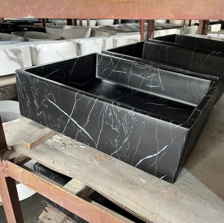 Natural Stone Rectangle Shape  Black Marble Vanity Bathroom Sink