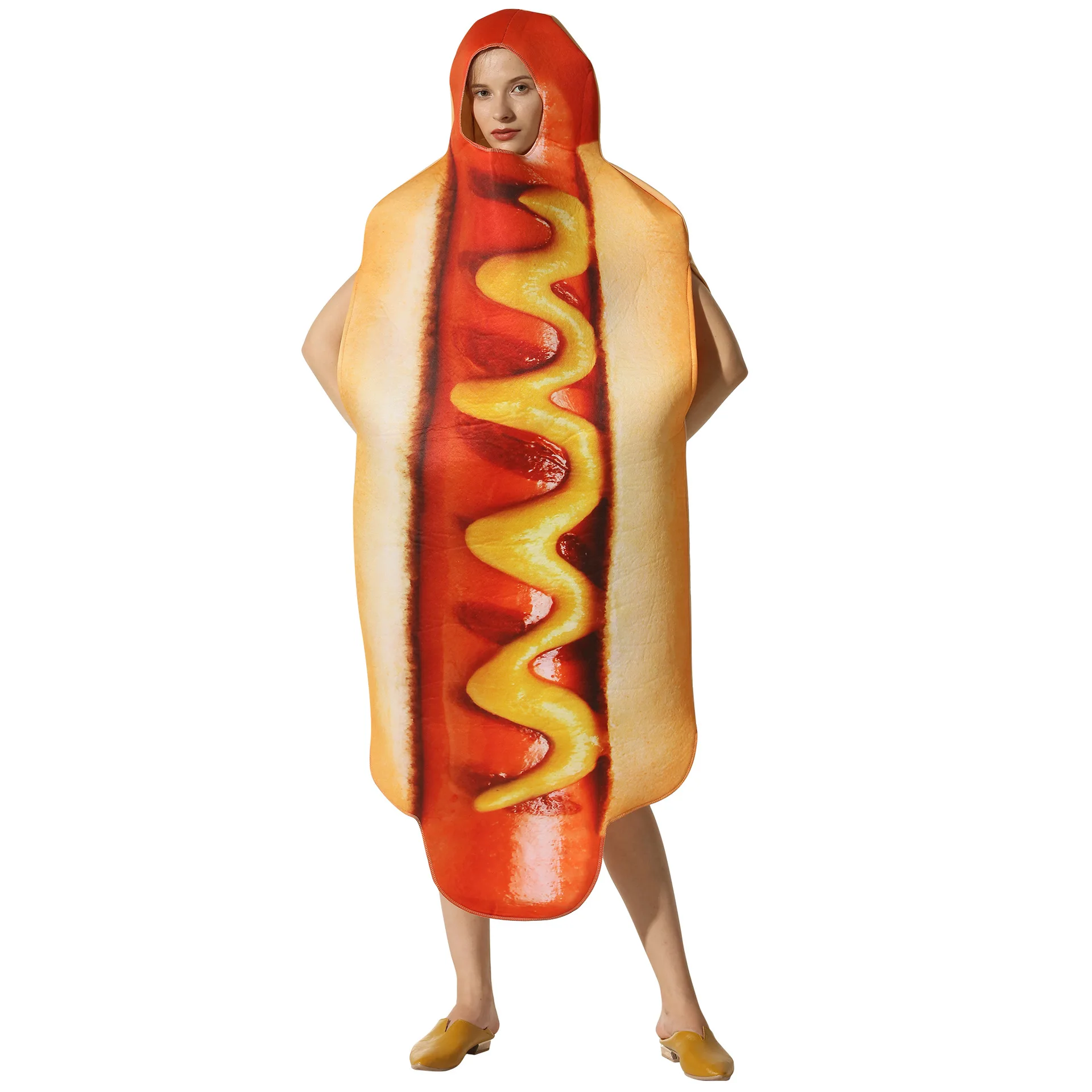 unisex Funny food Hotdog Mascot costumeFootlong Hot Dog  Wiener Bun Disfraz for video Halloween