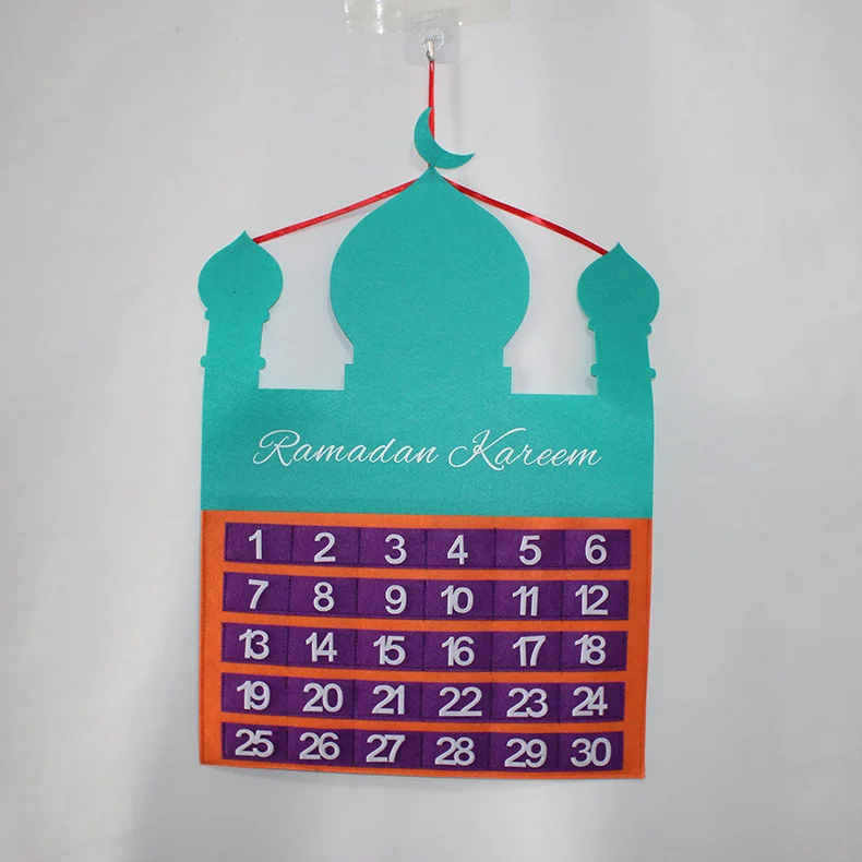 Kids Party Gifts Ramadan Tracker Calendar Eid Mubarak 30 Days Countdown Pockets Felt Calendar