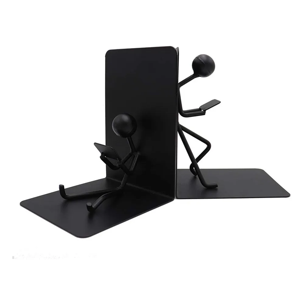 Oniya Black Metal Heavy Duty Man Bookends Studious Reading Book Ends Decorative for Bedroom Library Office Desktop Organizer