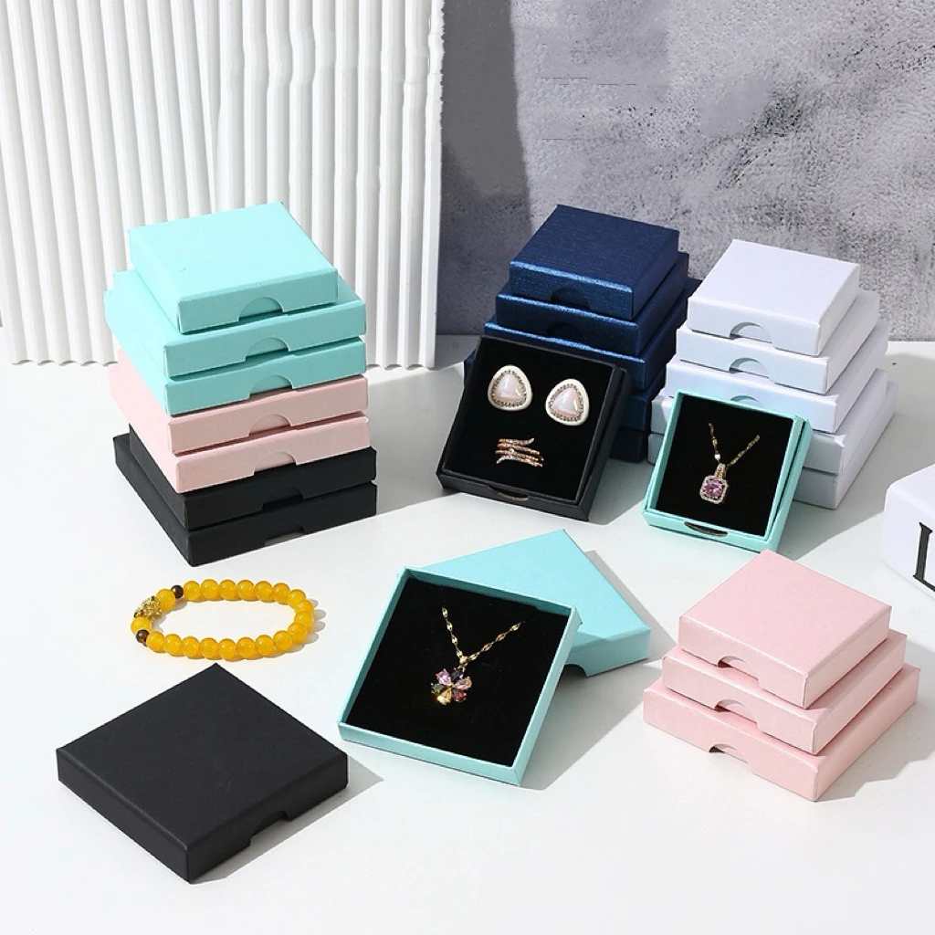 Custom logo small jewelry paper packaging gift box girls ring earrings bracelet necklace jewelry box with foam