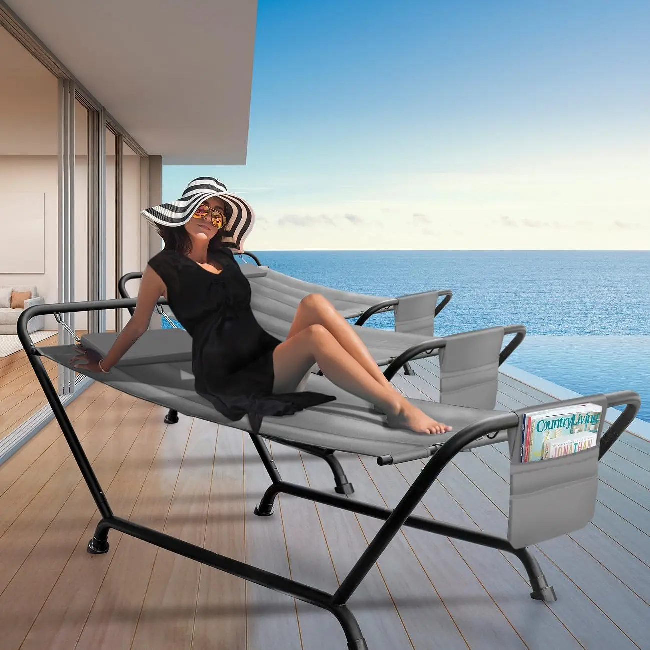 Hammock Bed Patio Hammock with Stand Heavy Duty 500lbs Support Durable Outdoor Hammock