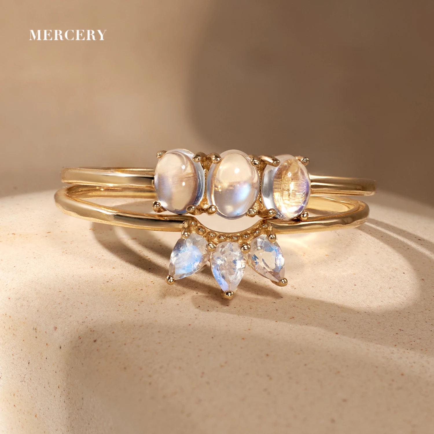 Mercery Fine Jewelry Rings Beautifully 14K Solid Gold Rings Latest Design Moonstone Women Fashion Jewelry