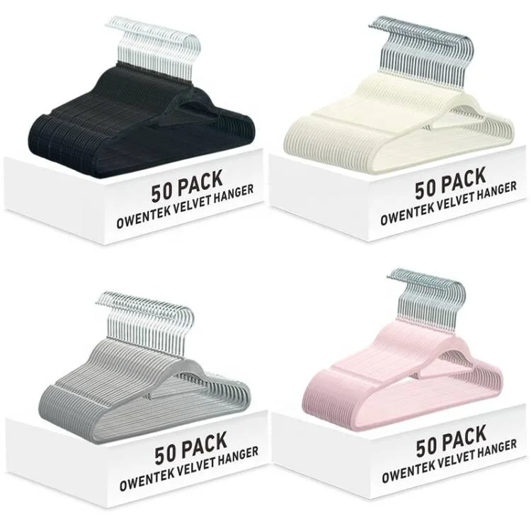 Perchas Terciopelo Slim Ultradelgada Antideslizante X 50 Premium Pack Color Natural velvet hanger with tie bar