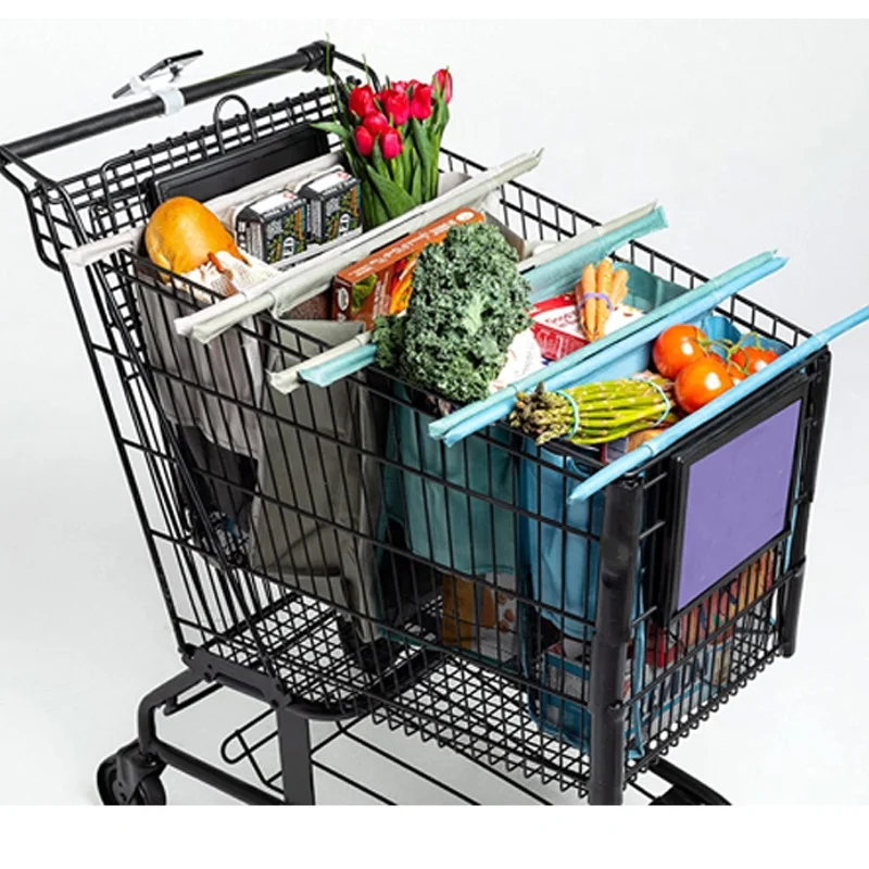 Cheap Eco Friendly 4 Sets Reusable Grocery Bags with Insulated Cooler Shopping Cart Trolley Bags Supermarket