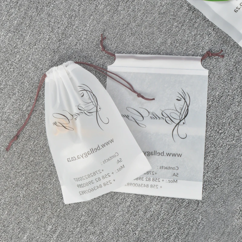 Travel Storage drawstring bag frosted portable Shoe Clothes drawstring plastic bag custom matte drawstring pouch with logo