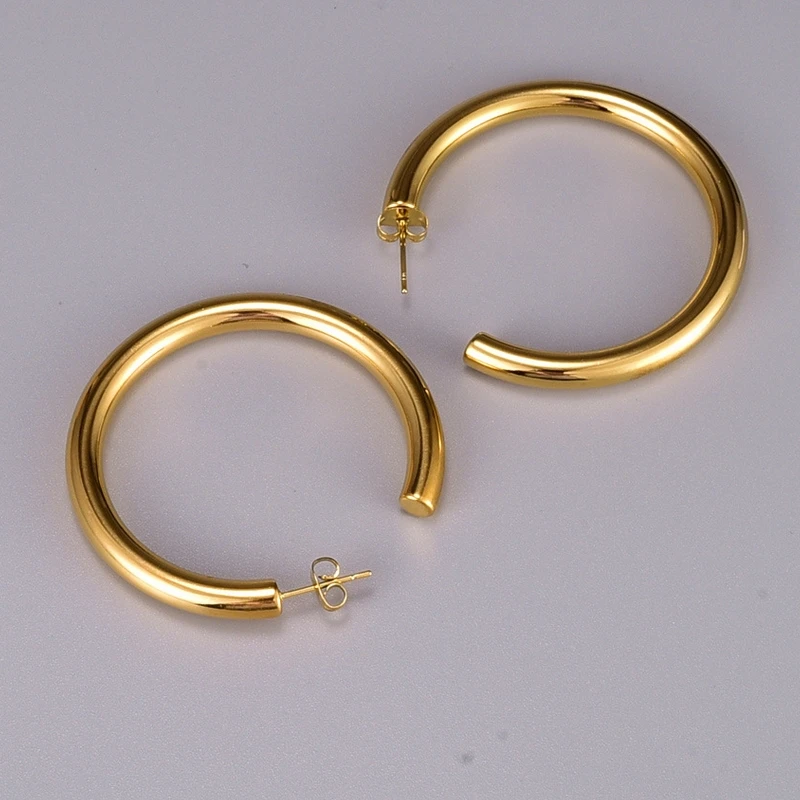 MSE0001 wholesale trendy chunky 18k gold plated stainless steel hoop earring for women 316 stainless steel jewelry