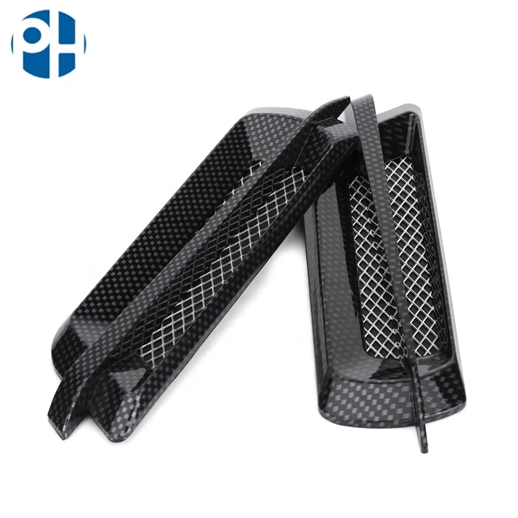 New 2PCS ABS Plastic Sticker Car Carbon Fiber Side Air Flow Intake Grille Vent Fender Cover Shark Gill Sticker DIY Car Styling
