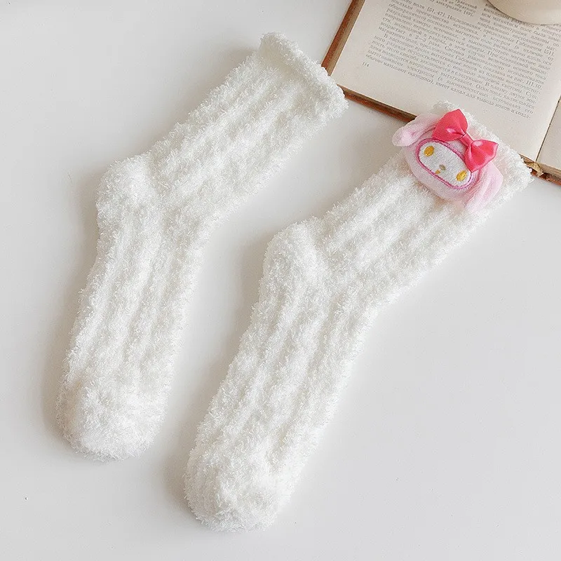 Manufacturer Wholesale High Quality Cartoon SanrioHello Kitty Socks Coral Fleece Socks White Lolita Cute Cartoon Sleep Socks