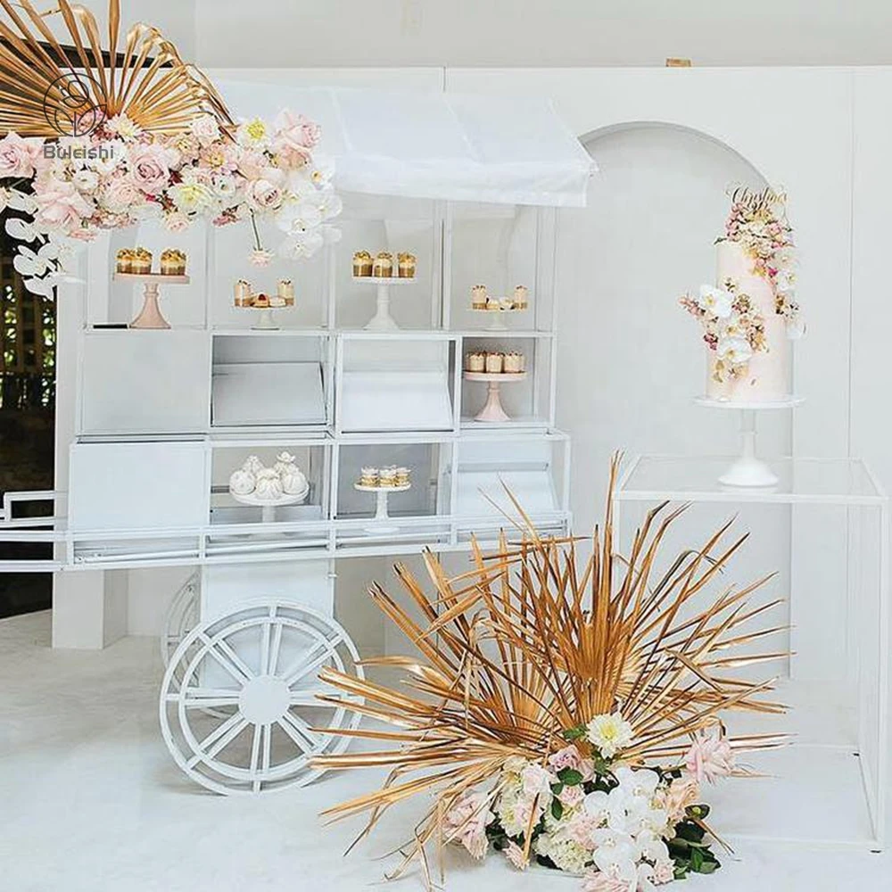 Black Mobile Flower Display Sweet Candy Cart Wedding Carriage Iron Metal Frame Cake Flower Candy Cart