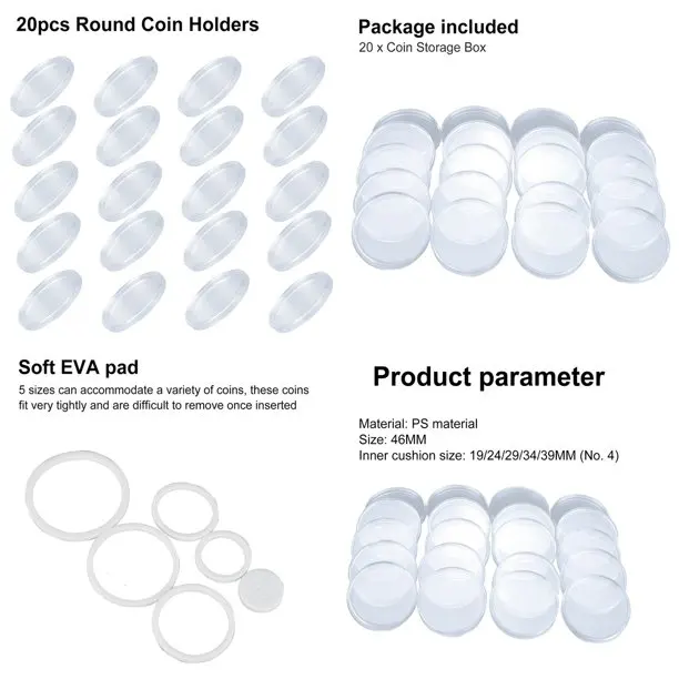 Gold Coin Collecting Protective case 46/38/30/25/20mm Coin Capsules Storage Holders with Adjustable Ring Pads
