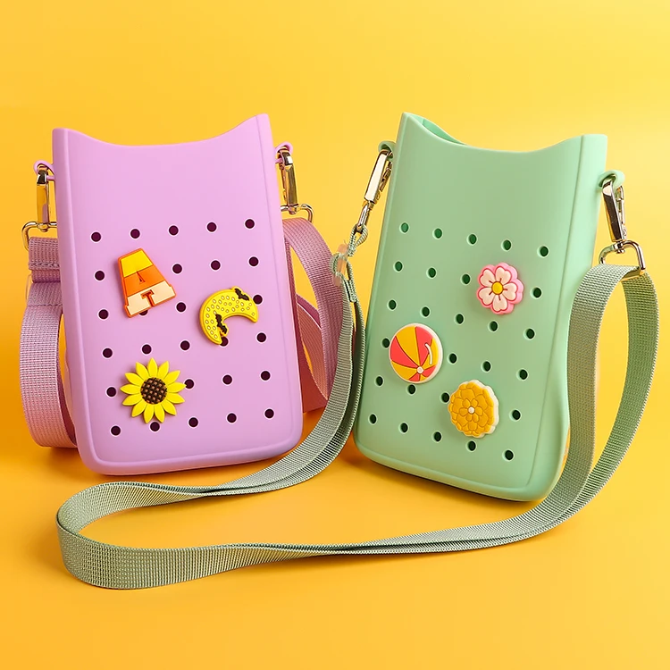 Wholesale Fashion Candy Color Mobile Phone Shoulder Beach Croc Hole Bag Silicone Crossbody Small Bag