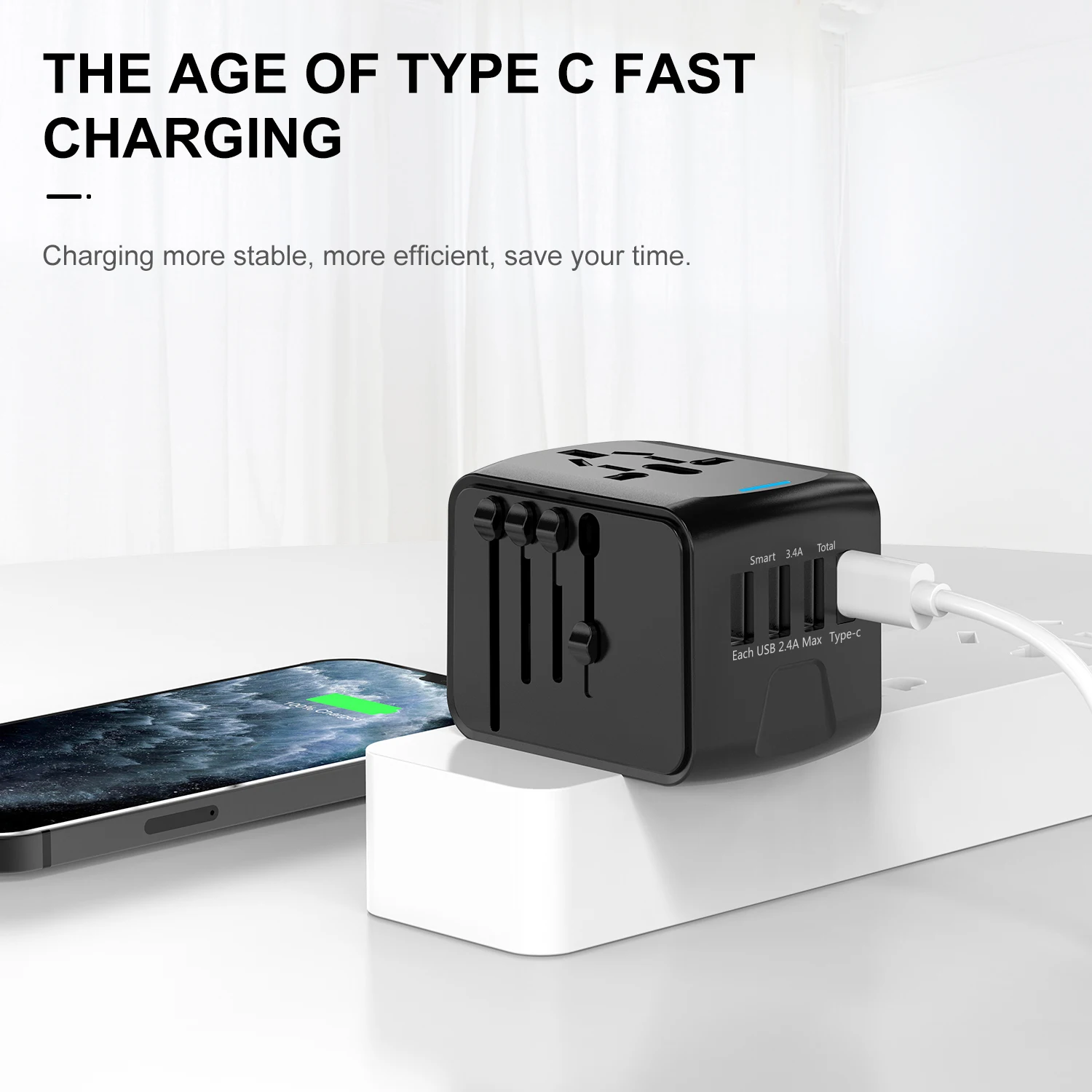 International Electrical travel Adaptor Socket Universal Travel Adapter with Type-C 3USB UK US AU EU Plug Travel Adapter