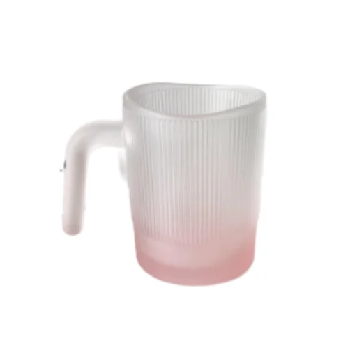 Raymond Gradient Sakura pink Coffee cup Glass with handle vertical grain water cup