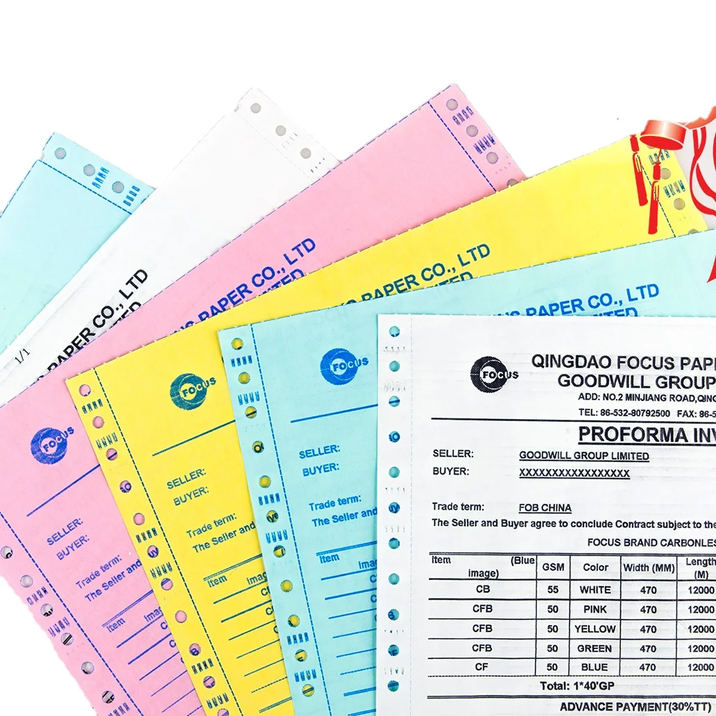Focus Brand High Quality 3 plys NCR Paper Carbonless Paper Computer Paper  Form Copies for Invoice