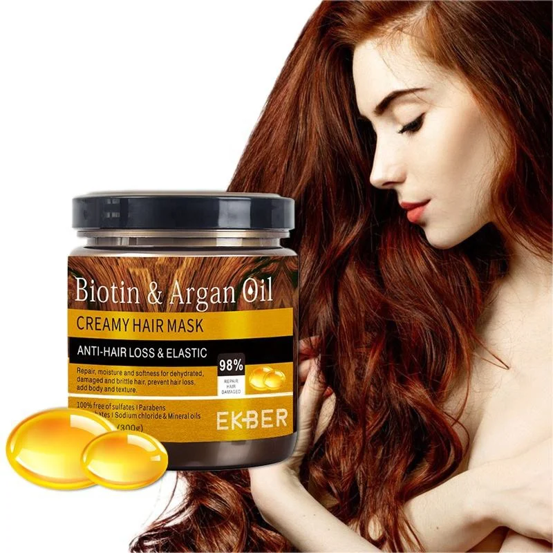 Customize Logo Ekber Macadamla Seed Oil Deep Moisturizing Biotin Argan Oil Nutrition Treatment Hair Mask