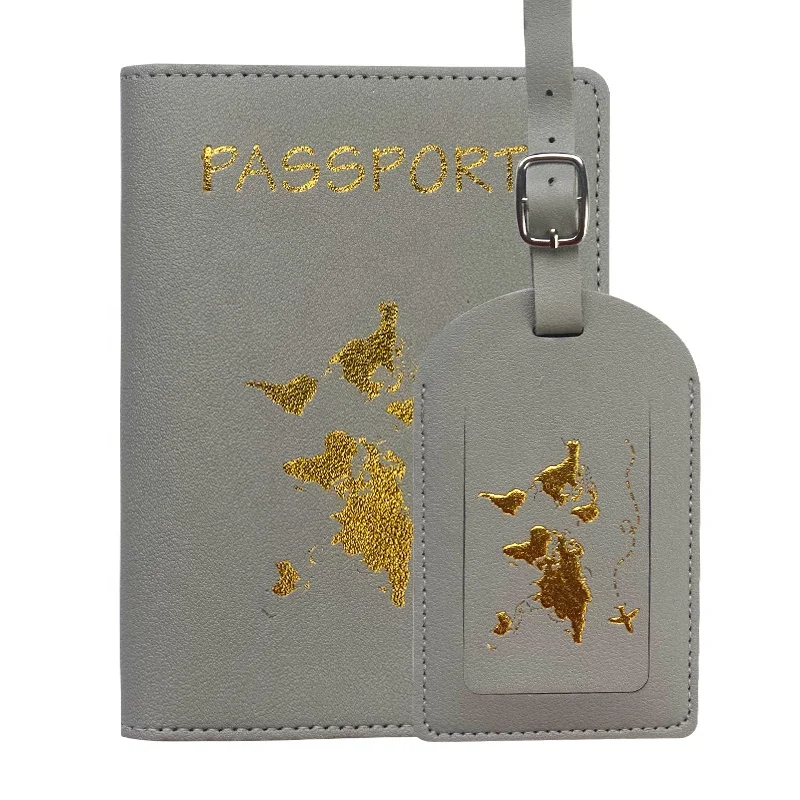 2024 Map Gold Logo luggage Tag Travel wallet Passport Holder PU Leather Passport Holder Cover And Luggage Tag Set