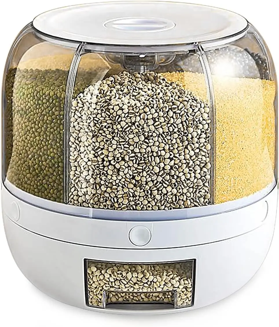 22lbs Rice Dispenser 360 Rotating Food Dispenser One-click Output Rice Storage Round Food Storage Grain Dispenser Food Container