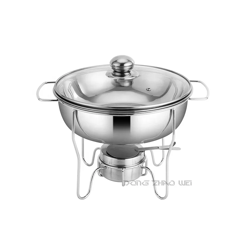 High Quality Restaurant Food Warmer 4pcs set Stainless Steel Round Chafing Dish With Glass Cover 4.5L Buffet Food Warmer