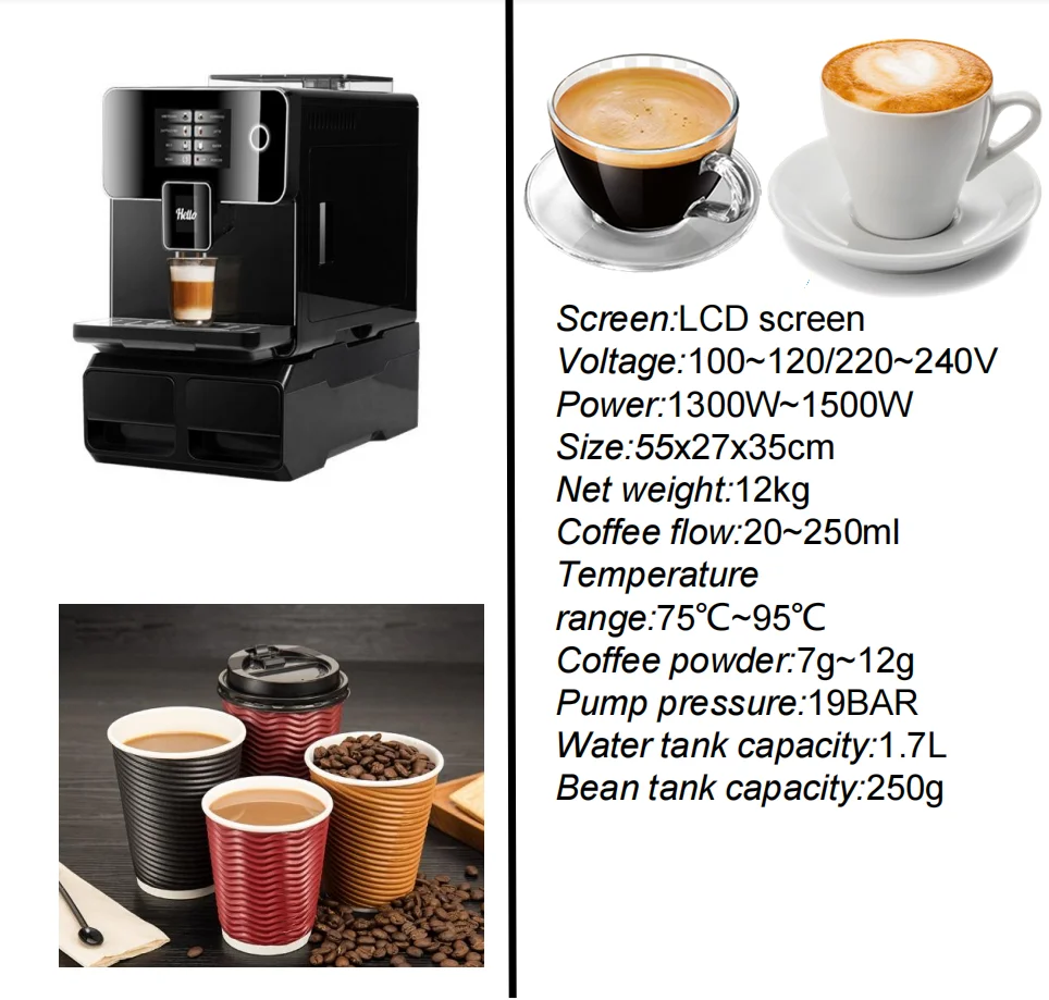 Fully automatic Cappuccio or latte esspresso making machine commercial coffee maker automatic coffee machine with grinder prices