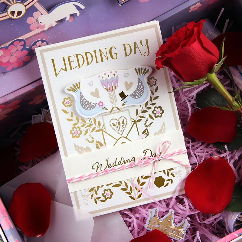 Custom Printed Gold Foil Wedding Invitation Card Greeting Card with Envelope 250g Art Paper 4 Color Customized 1 Pc/opp 5000 Pcs