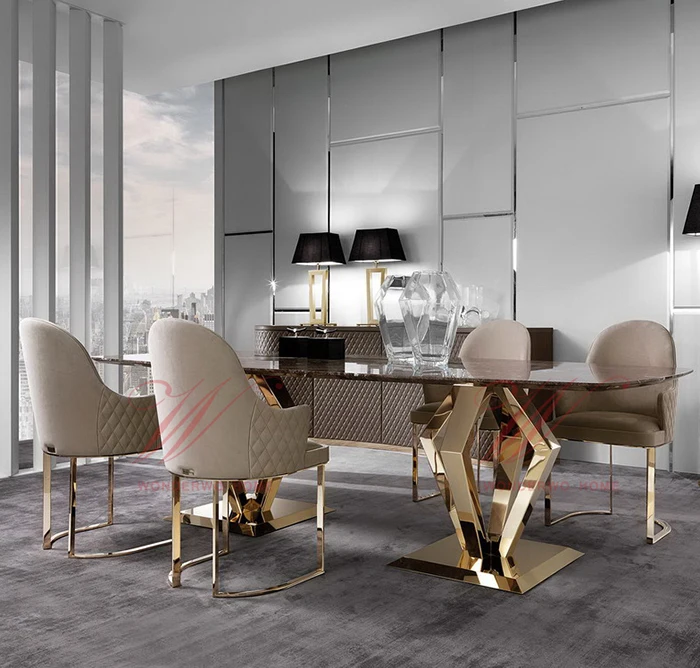 
Modern luxury dining table sets gold color restaurant set 