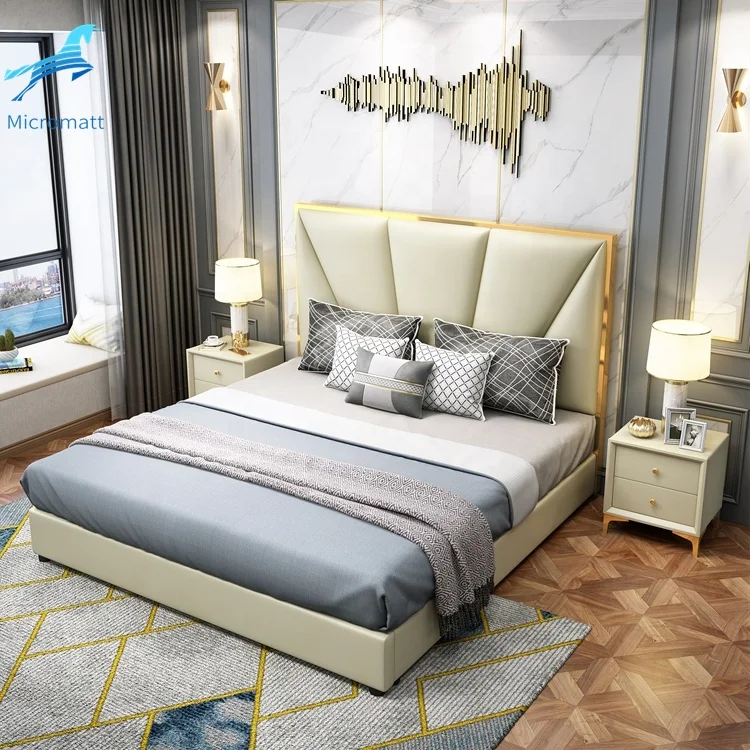 Bedroom Set Furniture Double Queen Modern Luxury Leather Bed Frame