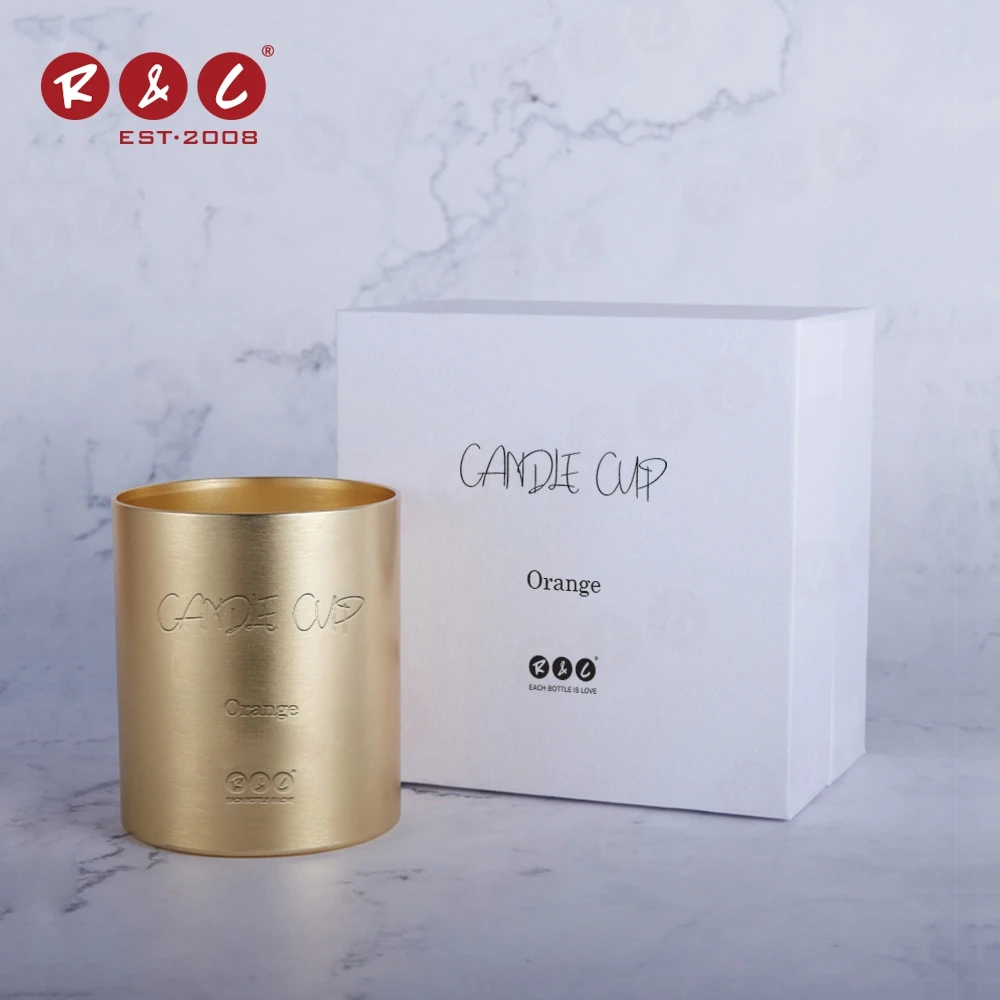 10 Oz Luxurious Elegant Steel Custom Empty Logo Copper Gold Metallic Status Tin Can Holders Lanterns Metal Candle Jars With Lid