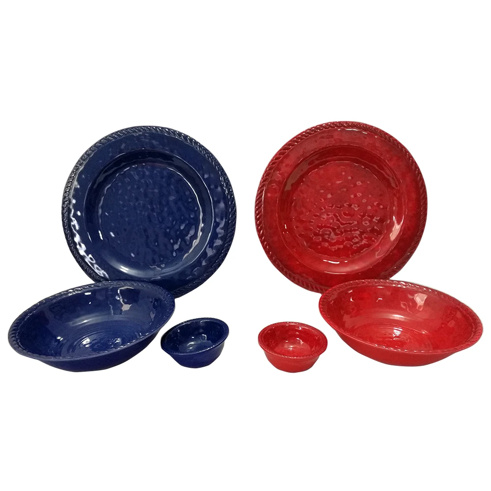 Набор посуды из 12 предметов, набор меламиновых блюд, сервис для ужина из 3 предметов с чашами и тарелками для салата, столовая посуда синего и красного цвета