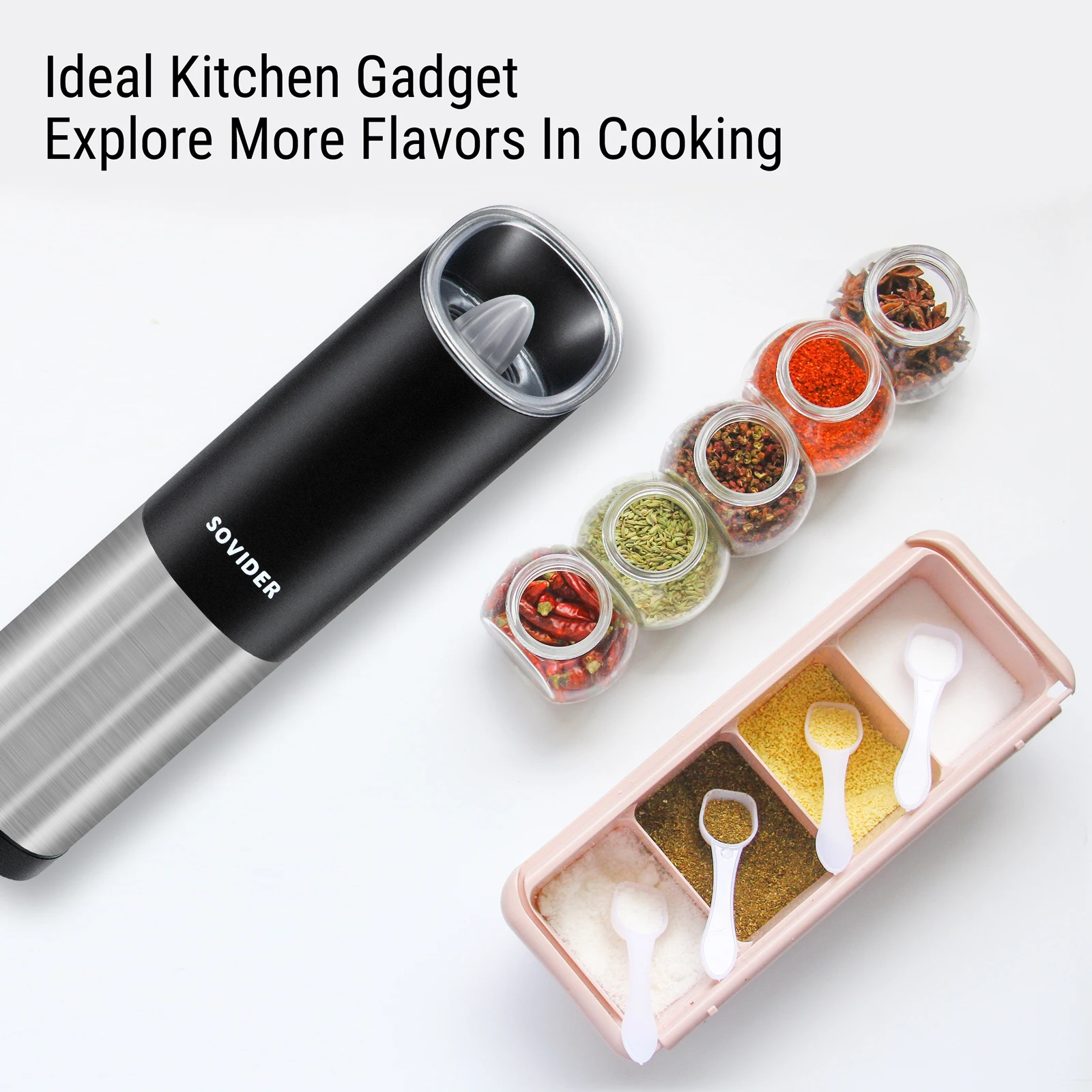 electric pepper grinder with Adjustable Coarseness, One-Hand Operation, Ideal Salt and Pepper Grinder in the Kitchen