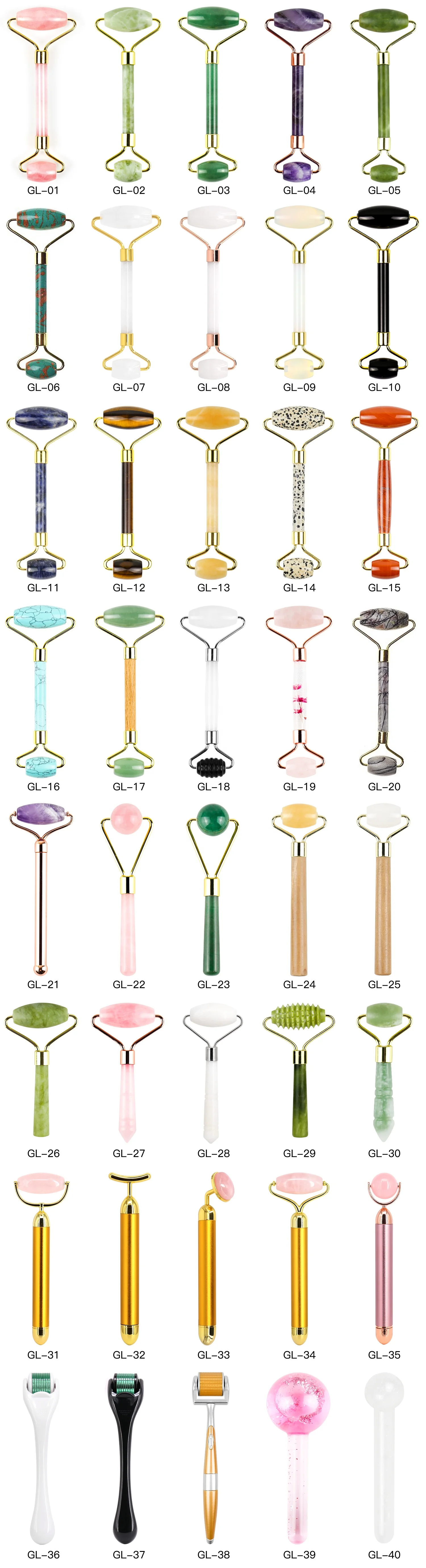 Face Lifting Beauty Massage Tool rodillo de jade Natural Rose Quartz Massager Roller Jade Stone Massage Jade Roller Gua Sha Set