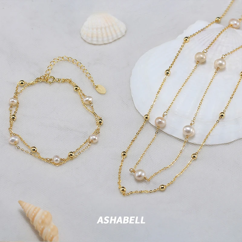 Double chain style S925 sterling silver necklace Baroque freshwater pearl series bracelet necklace for women