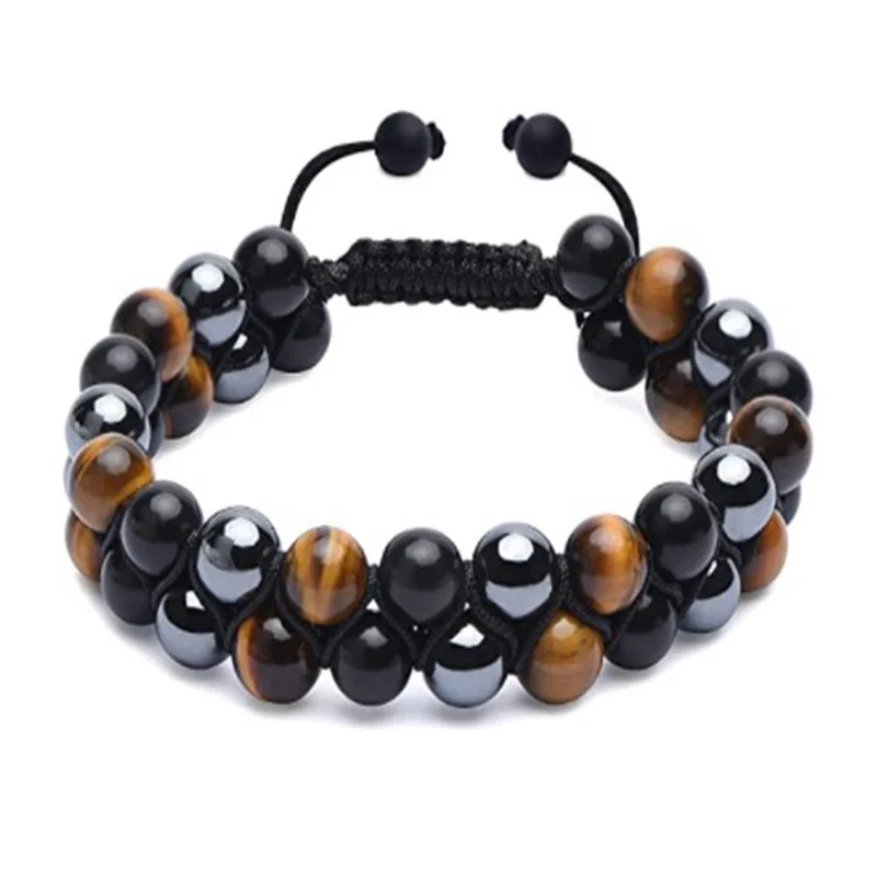 2022 Hot Selling Hand Pulled Braided Woven Double Layer Tiger Eye Beaded Natural Stone Bracelet Wholesale