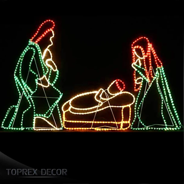 Large christmas nativity set outdoor lights rope lit nativity set decoration led lighted jesus Christmas lights