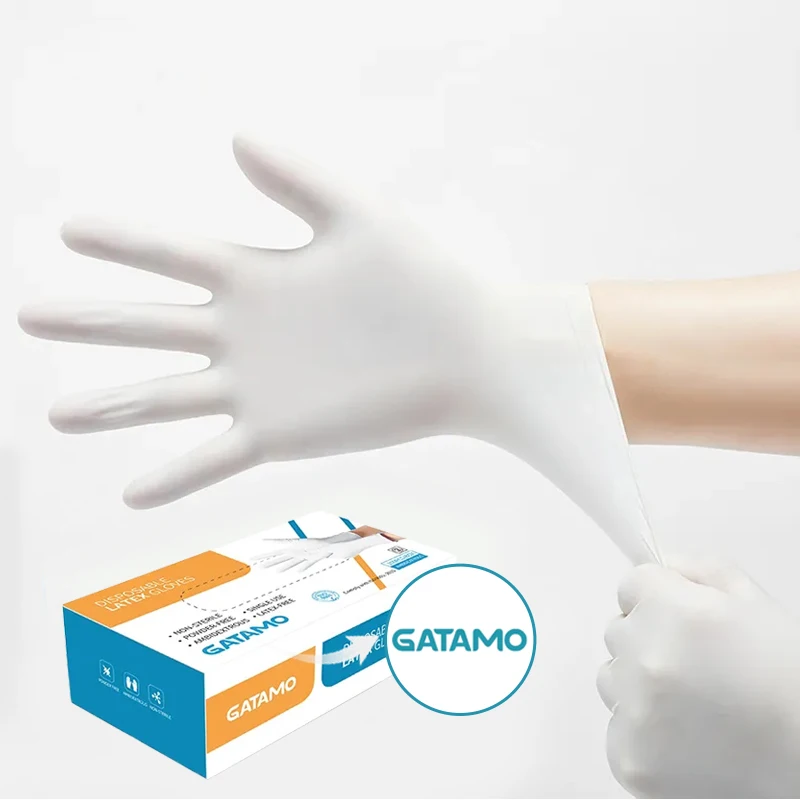 SL002 Wholesale cleaning  latex hand gloves long pvc industry box 100 medical  examination powder thick disposable latex gloves