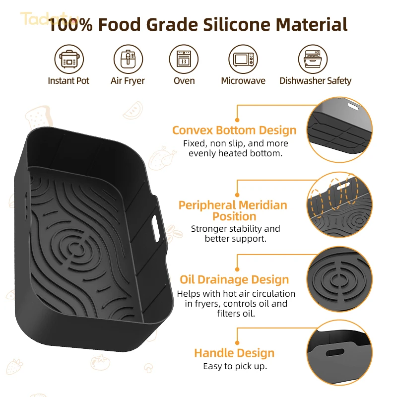 10.4L High Quality BPA Free Non-stick Thick Rectangle Reusable Silicone Air Fryer Liners for Ninja AF500UK