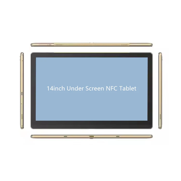 Stocked 14-Inch Under Screen NFC reader Android 14 OS Tablet Front NFC POS Tablet for Donation Kiosk Charity with floor stand