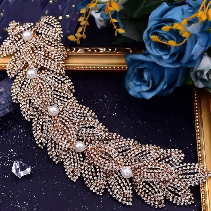 Keyon Bridal Crystal Crown Headpiece Pearl Bridesmaids Wedding Headband Rhinestone Bridal Hair Accessories