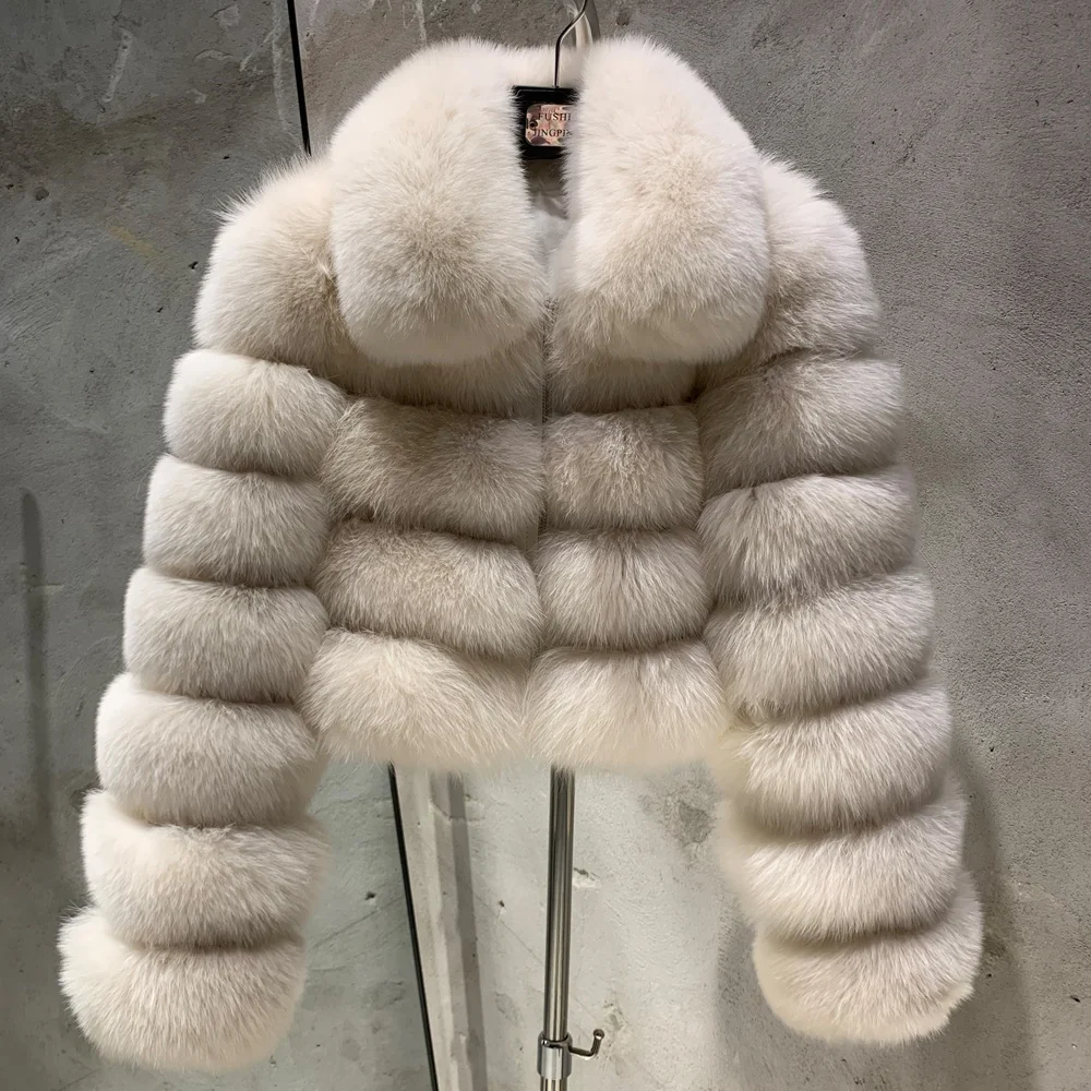 2024 hot sale stripe jackets fur winter warm bomber fur coat genuine fox fur jacket for lady