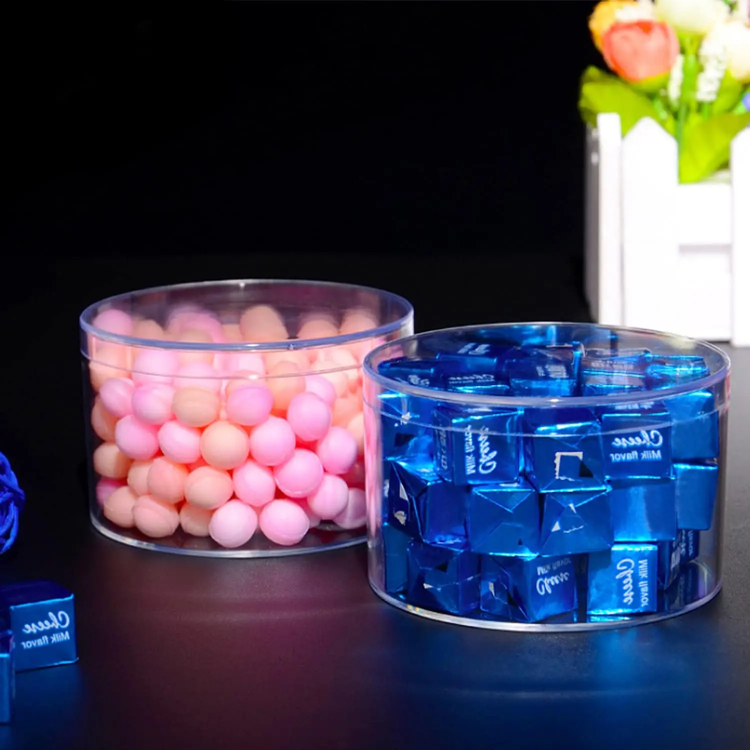 192Pcs Dessert Acrylic Box Clear Round Box with Lid Round Box Easter Container Easter Basket Stuffers for Cookie Candy Packaging