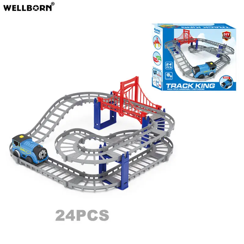 Newset Children Educational Playset Assemble 24 PCS Plastic Gray Train Racing Toy Set With Electric Train