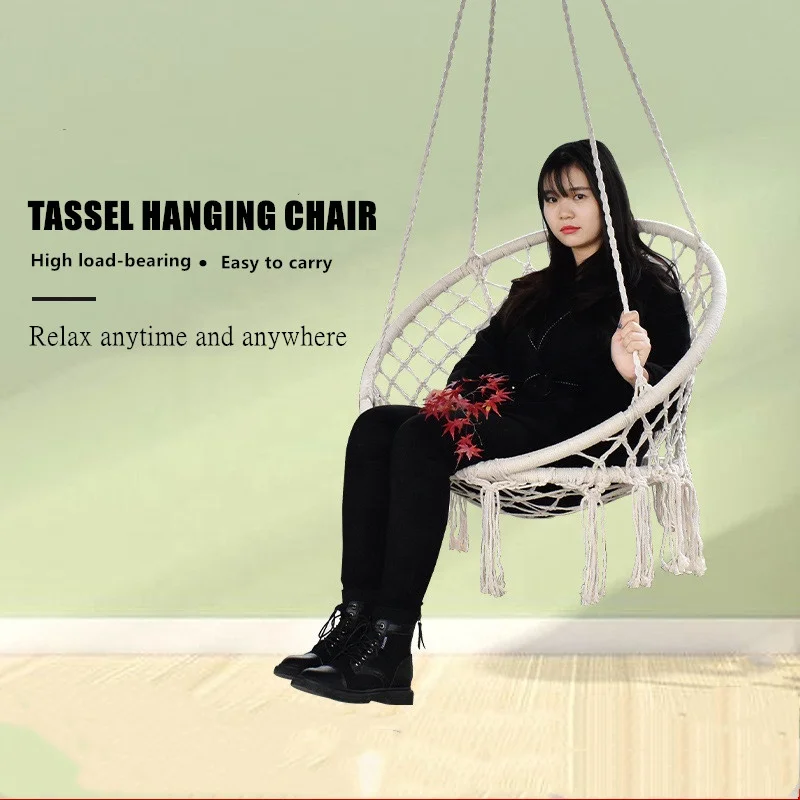 Popular on Amazon factory wholesale hanging indoor swing chair 80cm spring/autumn outing swing hanging garden chair with tassel
