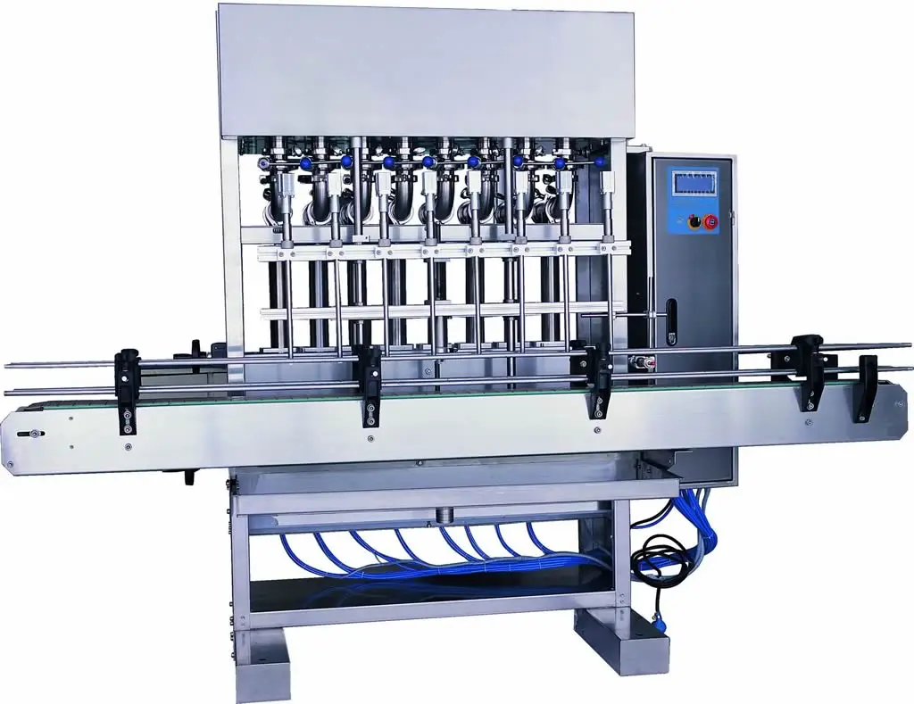 12 Nozzles Automatic Linear liquid filling machine, High accuracy and productivity for Cosmetic/Beverage/Shampoo filling