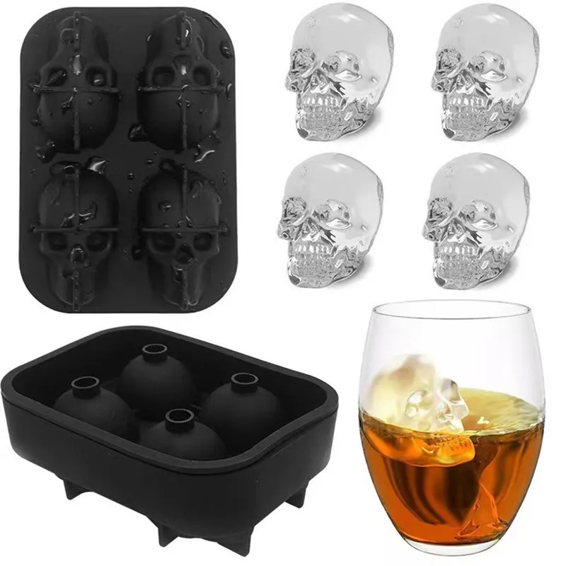 3D Bpa Free Big Large Ball Shape Chocolate Creative Maker Soft Silicone Skulls Face Ice Cube Tray Mold