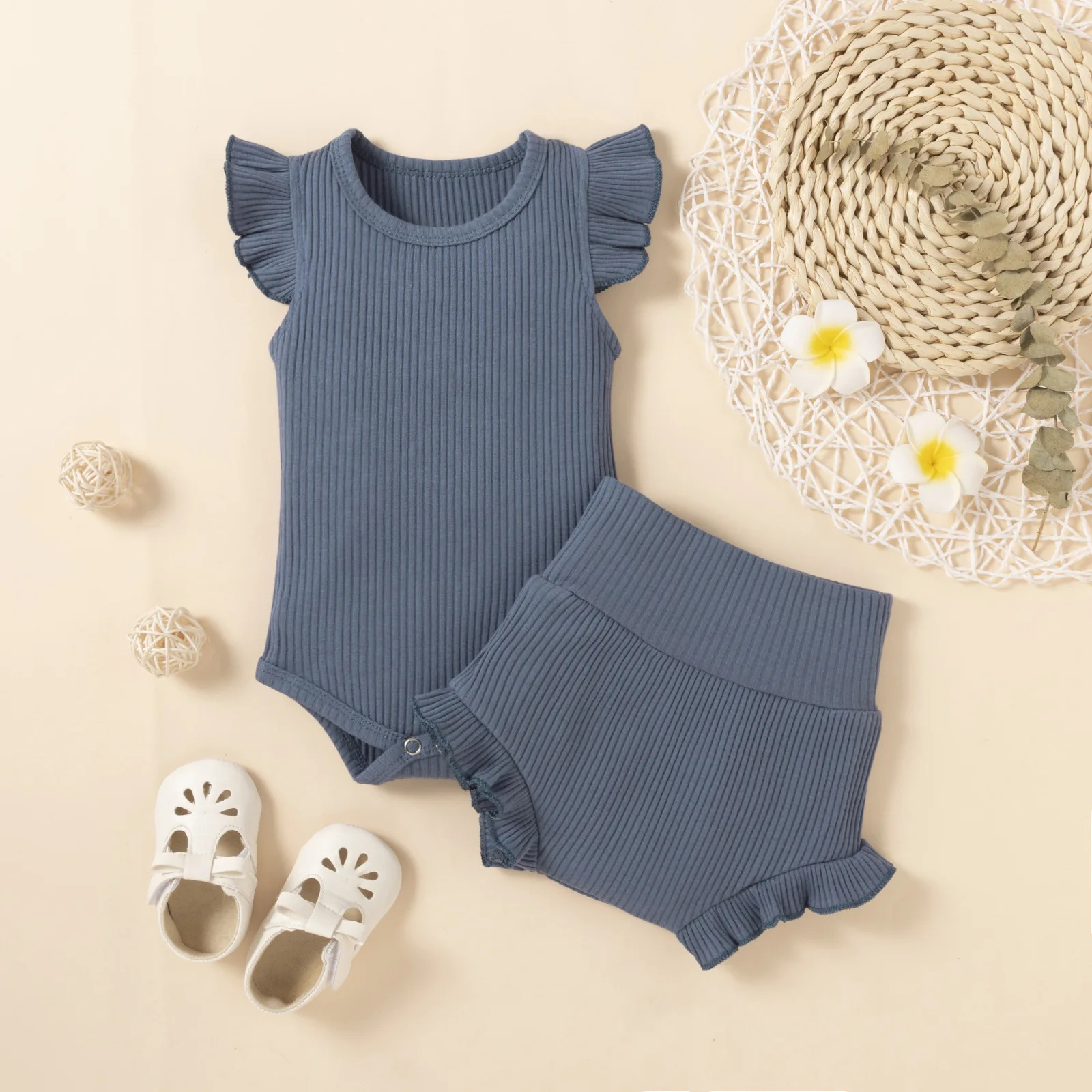 0106 GDT 2023 Hot sale 95%Cotton 5%Spandex Baby Sleeveless Newborn Baby Rompers Baby Clothes set