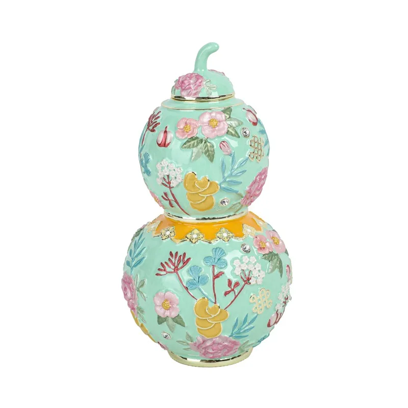 Light luxury metal crafts enamel color national tide Chinese knot flowers bloom rich and noble gourd Fengshui decoration home ac