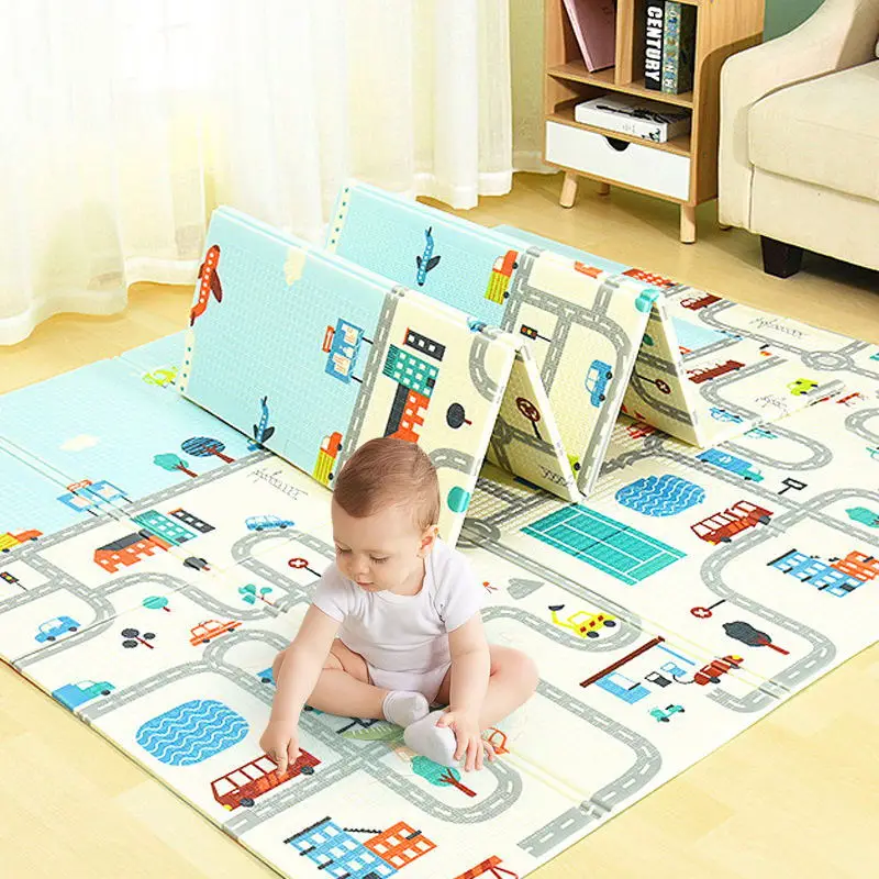 non-toxic folding kids portable cartoon printed mat xpe foam crawling baby foldable play mat XPE mat