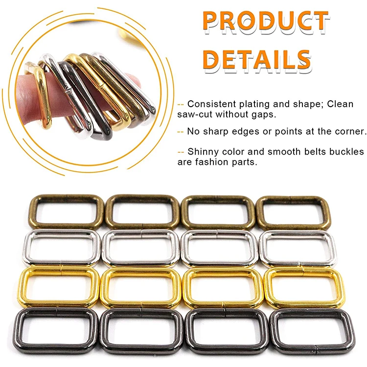 Wholesale leather rectangle bag strap clasp accessories custom metal square handle zinc alloy ring buckle for handbag shoes hat